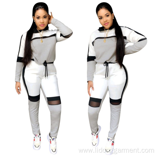 custom logo patchwork hooded two piece set